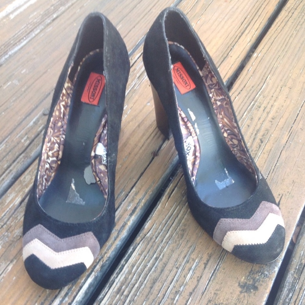 Missoni For Target Chevron Pumps Heels Sz 8.5 Brown Black Tan Zig Zag Stripes